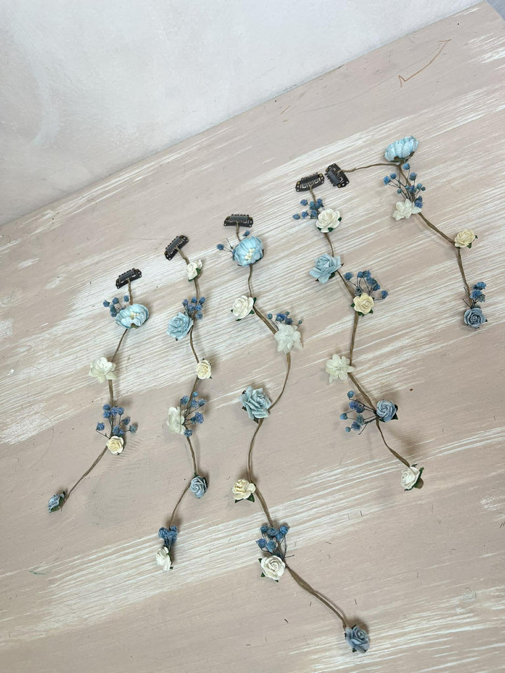 Dusty Blue & Cream Waterfall Hair Vine – Jesse | Romantic Bridal Floral Veil – handmade floral hair accessory by magaela