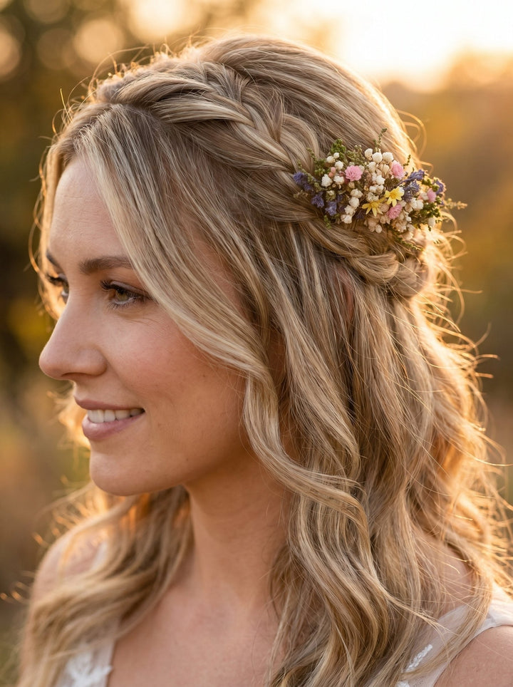 Wildflower Dried Hair Comb: Bohemian Bridal Hair Accessory – handmade floral hair accessory by magaela