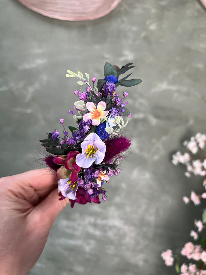 Floral Side Headband with Wildflowers in Deep Purple and Burgundy