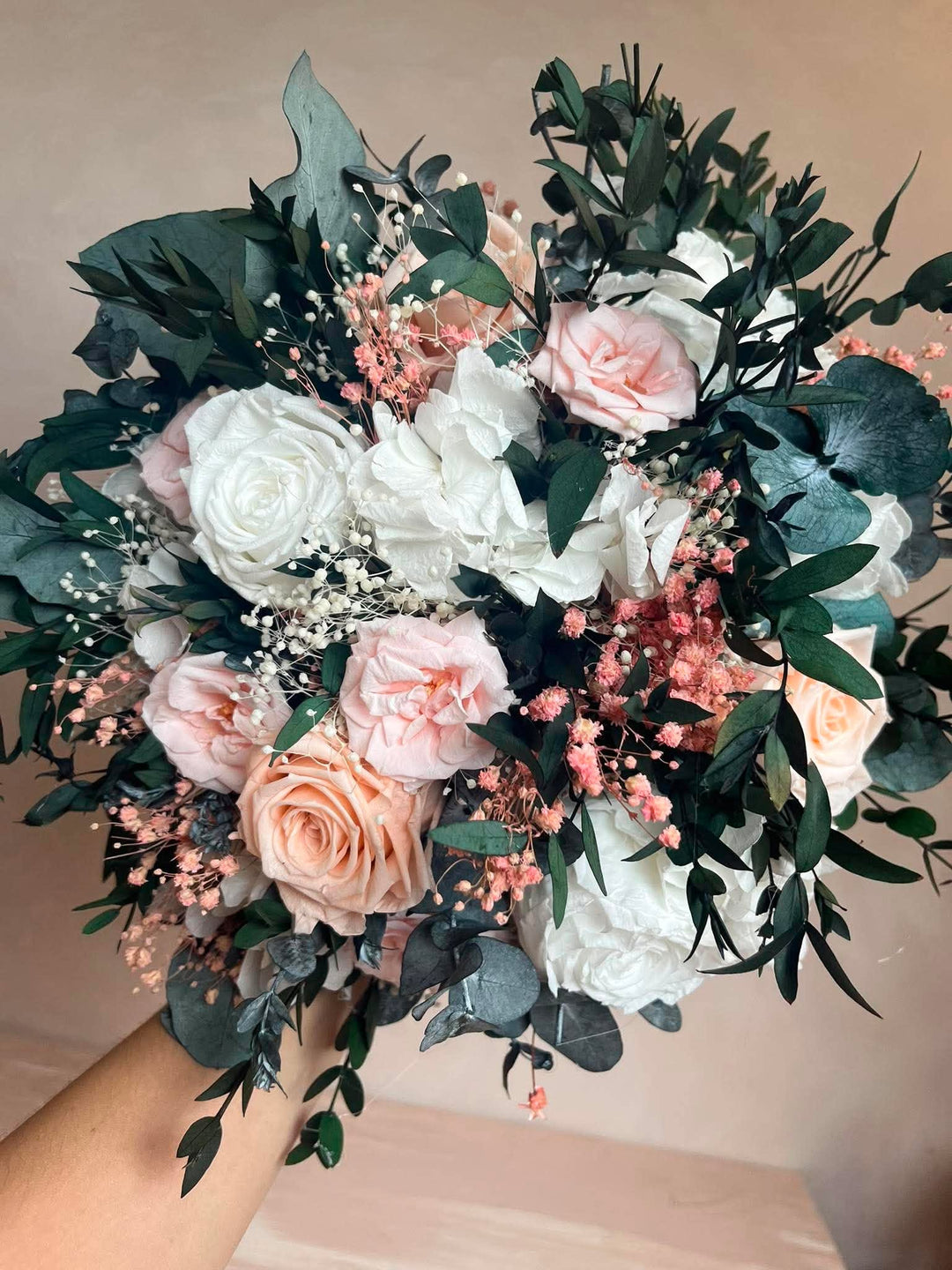 Blush Garden Bridal Bouquet with Preserved Flowers