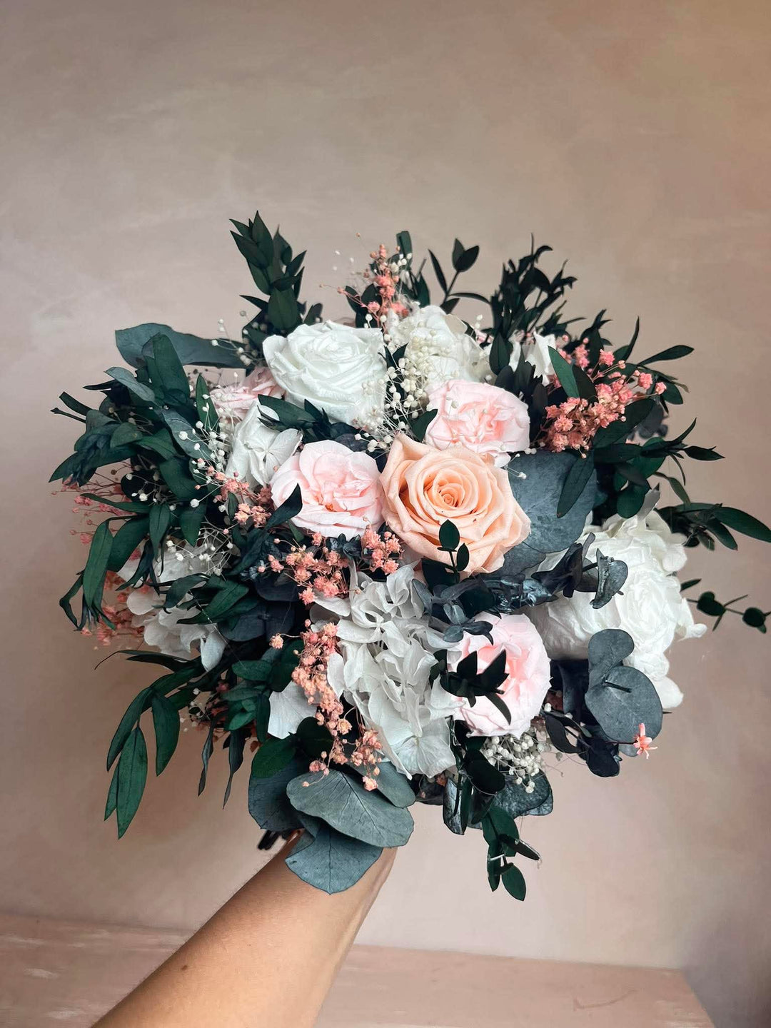 Blush Garden Bridal Bouquet with Preserved Flowers