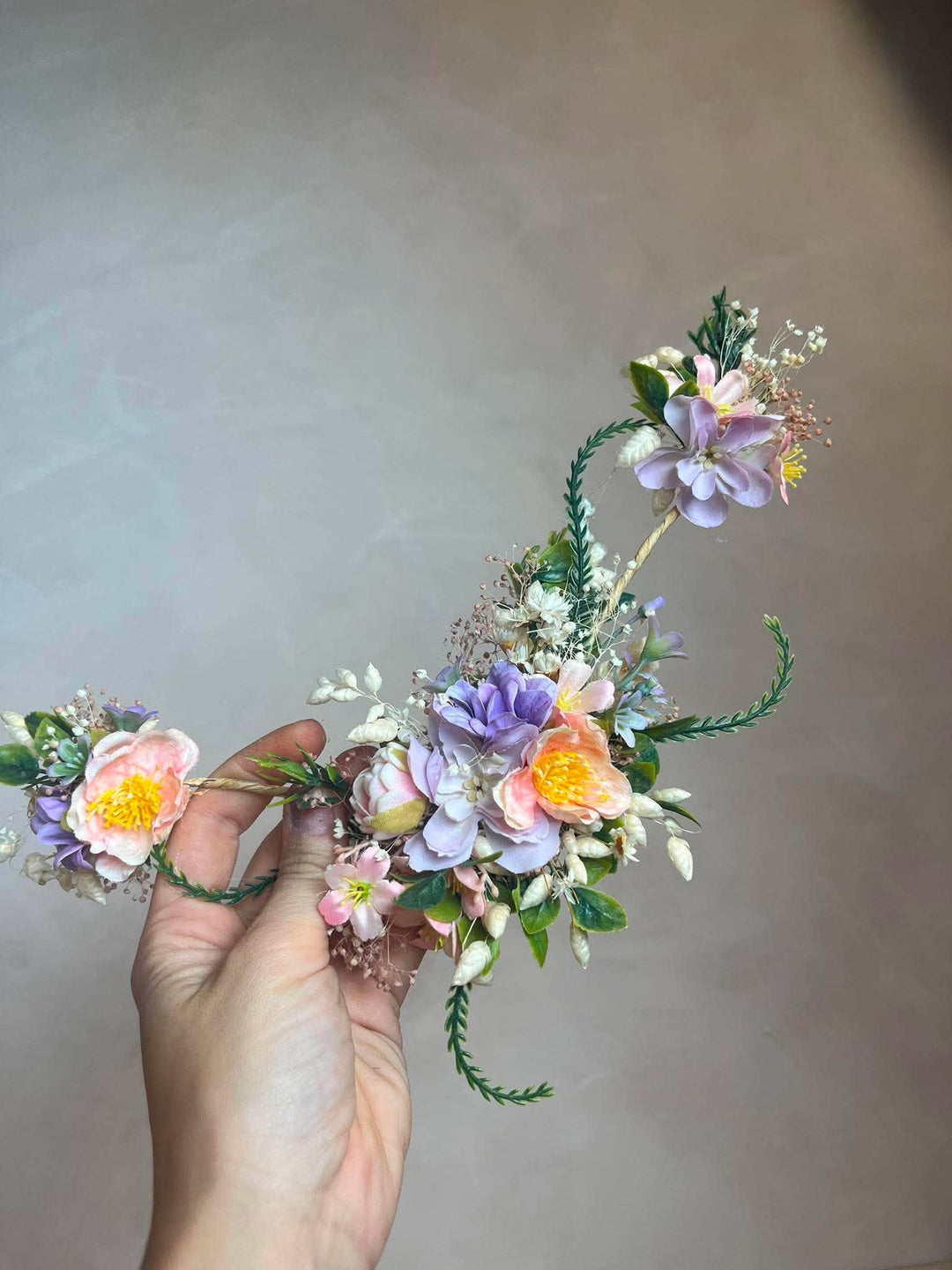 Apricot and Lilac Floral Hair Vine with 5 Hair Clips: Cascading hair accessory – handmade floral hair accessory by magaela