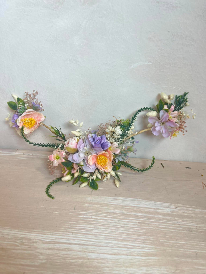 Apricot and Lilac Floral Hair Vine with 5 Hair Clips: Cascading hair accessory – handmade floral hair accessory by magaela