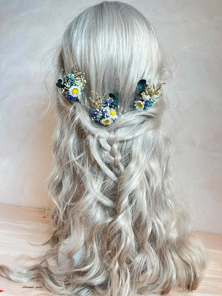 Haarnadeln-Set mit Trockenblumen | Gänseblümchen, Distel und Eukalyptus Haarnadeln