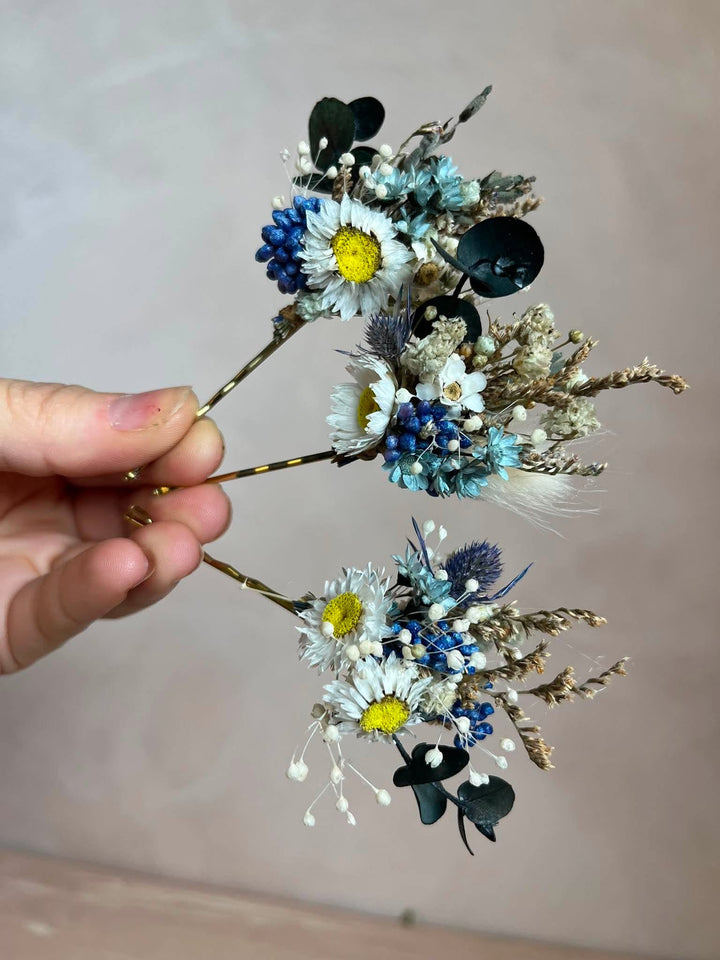 Haarnadeln-Set mit Trockenblumen | Gänseblümchen, Distel und Eukalyptus Haarnadeln