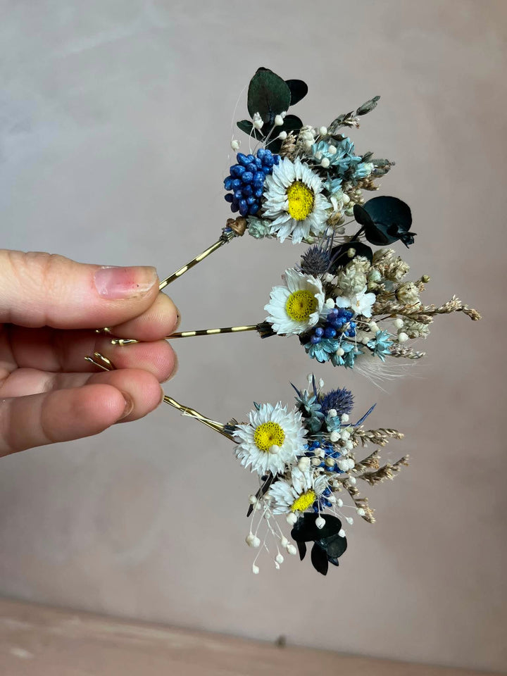 Haarnadeln-Set mit Trockenblumen | Gänseblümchen, Distel und Eukalyptus Haarnadeln