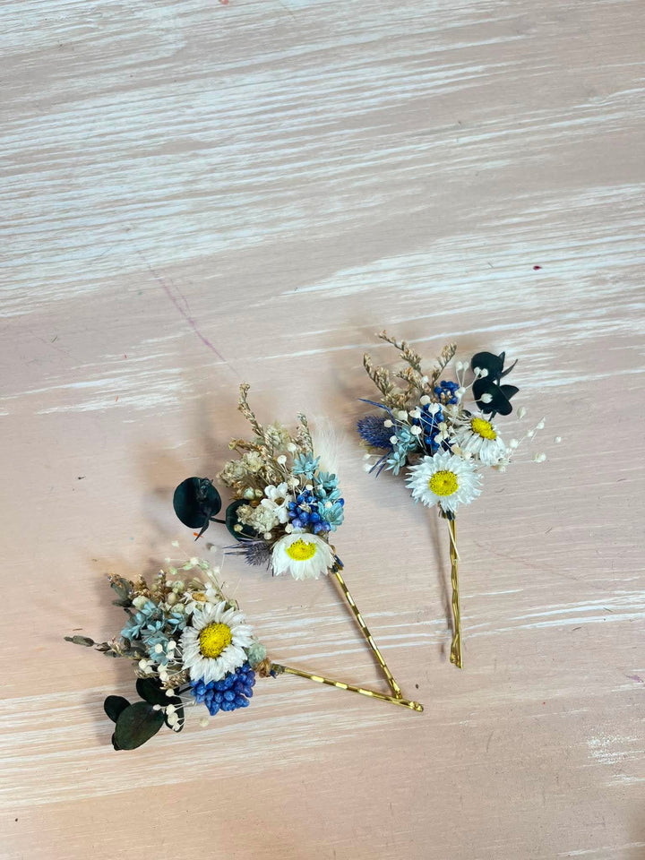 Haarnadeln-Set mit Trockenblumen | Gänseblümchen, Distel und Eukalyptus Haarnadeln