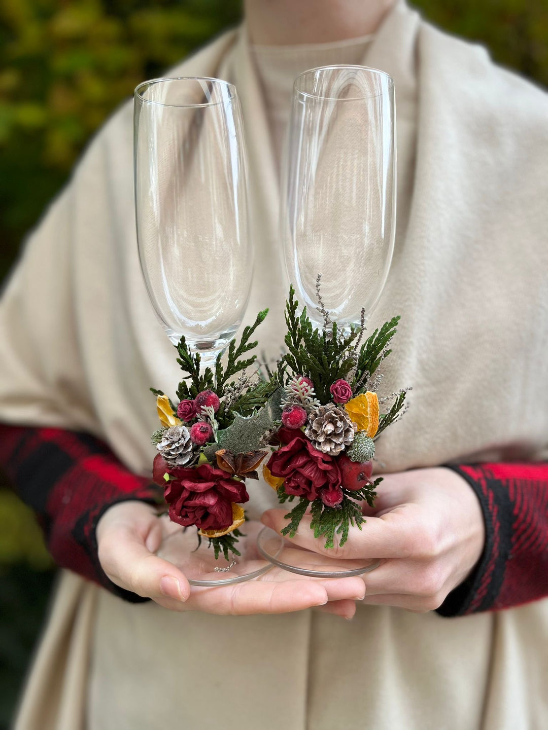 Winter Orange Christmas Accessories – Earrings, Headbands, Brooch & Glass Decorations – handmade floral hair accessory by magaela