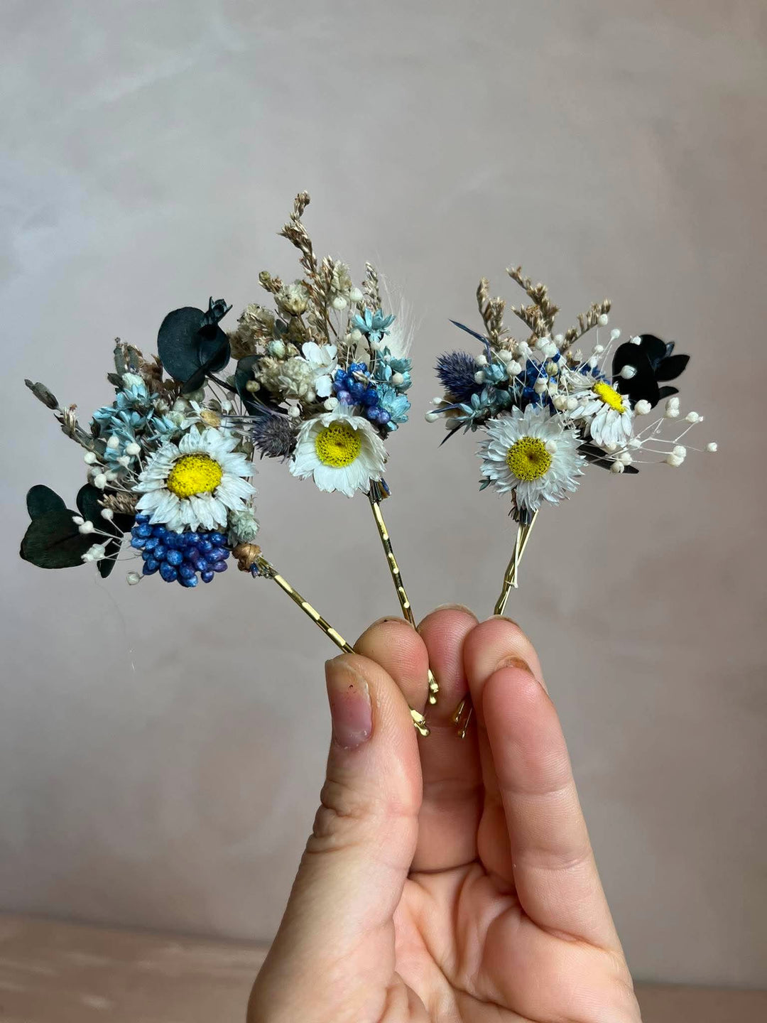 Haarnadeln-Set mit Trockenblumen | Gänseblümchen, Distel und Eukalyptus Haarnadeln