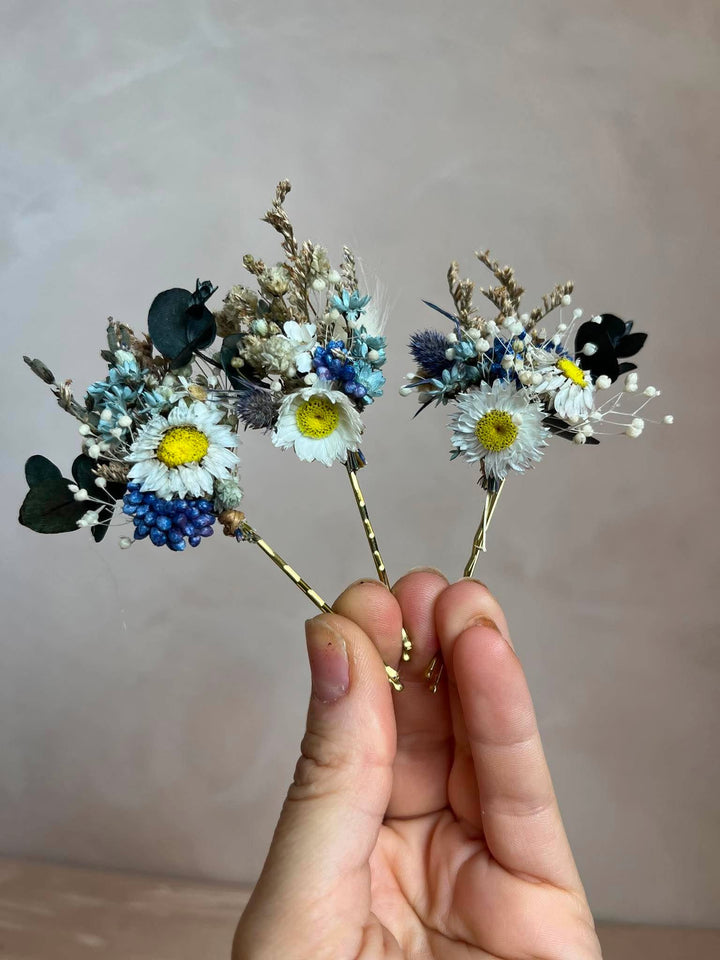 Haarnadeln-Set mit Trockenblumen | Gänseblümchen, Distel und Eukalyptus Haarnadeln
