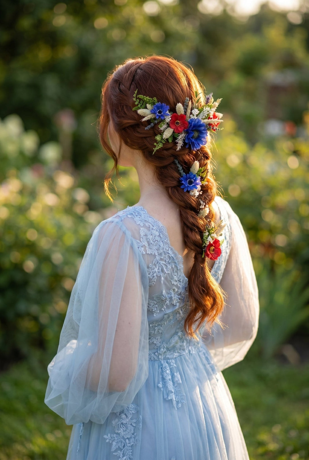 Meadow Wedding Hair Vine – Poppy & Cornflower Bridal Hair Comb – handmade floral hair accessory by magaela