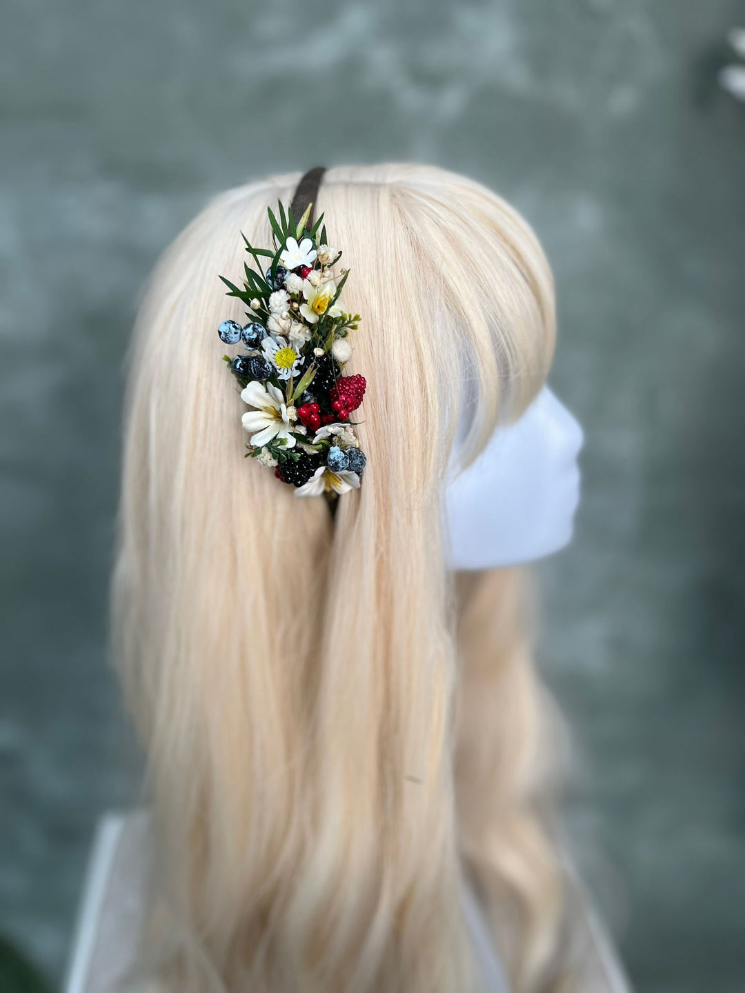 Woodland Berry Hair Headband – Blackberries, Strawberries & Blueberries – handmade floral hair accessory by magaela