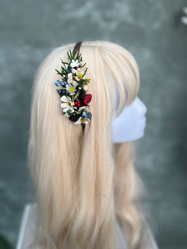 Woodland Berry Hair Headband – Blackberries, Strawberries & Blueberries – handmade floral hair accessory by magaela