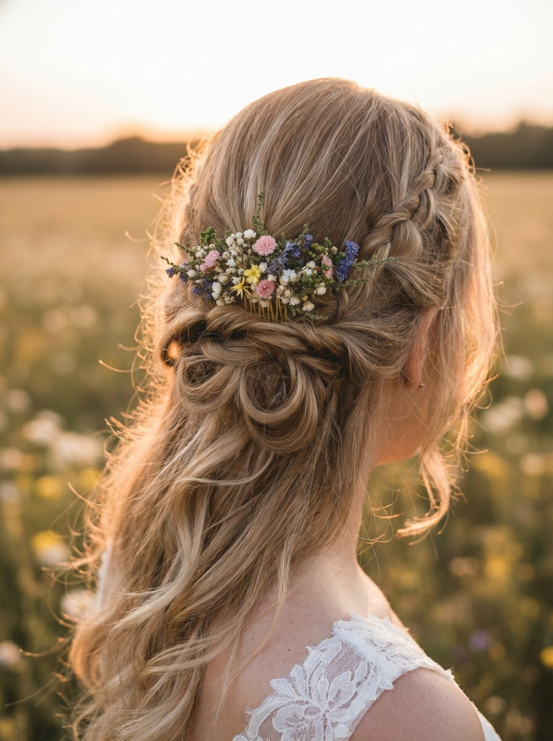 Wildflower Dried Hair Comb: Bohemian Bridal Hair Accessory – handmade floral hair accessory by magaela