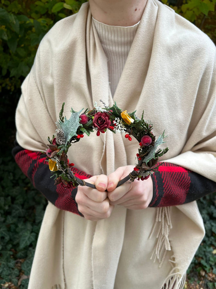 Winter Orange Christmas Accessories – Earrings, Headbands, Brooch & Glass Decorations – handmade floral hair accessory by magaela