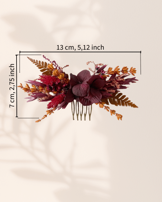Dried Flower Burgundy Hair Comb | Hydrangea, Lavender and Grasses – handmade floral hair accessory by magaela
