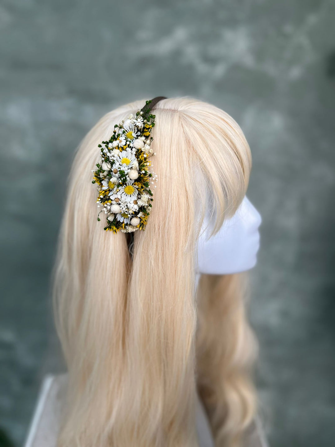 Floral Side Headband with Daisy Flowers in White and Yellow