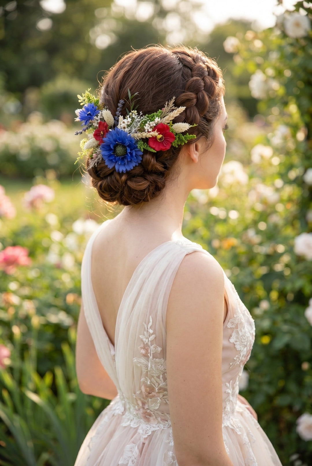 Meadow Wedding Hair Vine – Poppy & Cornflower Bridal Hair Comb – handmade floral hair accessory by magaela