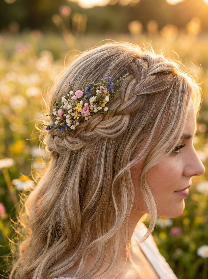 Wildflower Dried Hair Comb: Bohemian Bridal Hair Accessory – handmade floral hair accessory by magaela