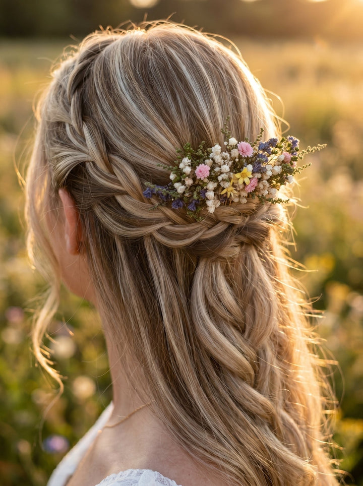 Wildflower Dried Hair Comb: Bohemian Bridal Hair Accessory – handmade floral hair accessory by magaela