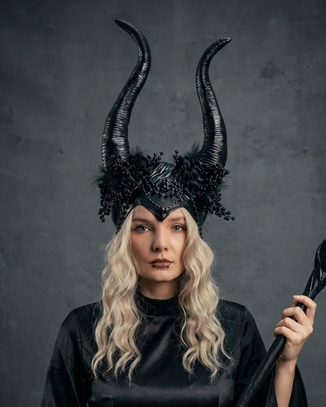Black Horn Crown | Maleficent Inspired Halloween Headpiece – handmade floral hair accessory by magaela