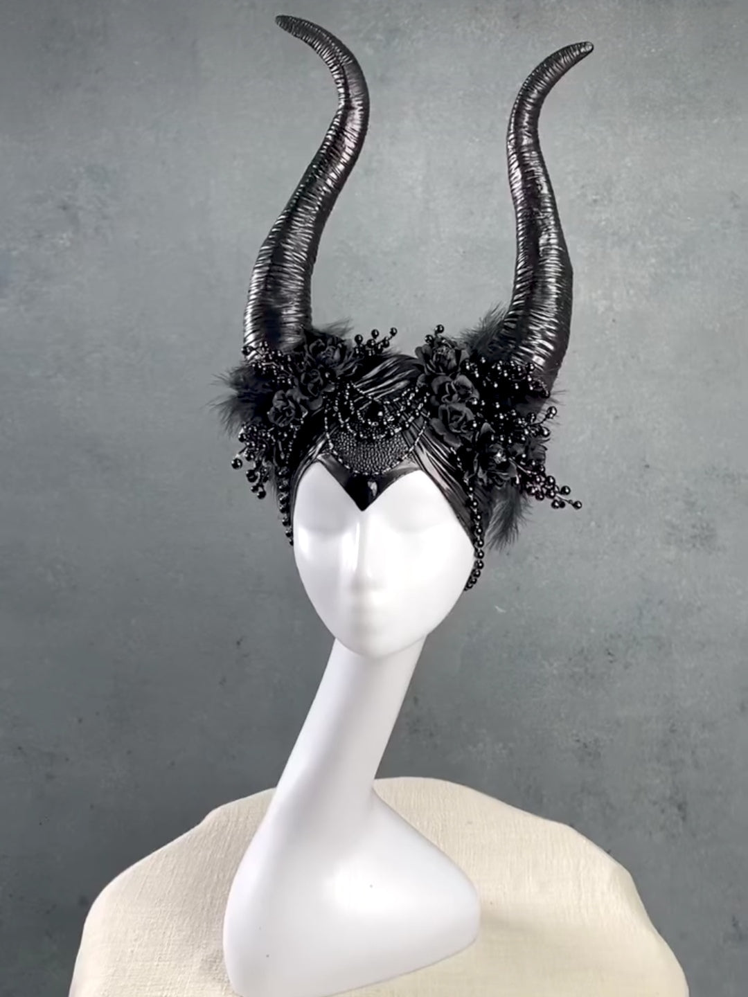 Black Horn Crown | Maleficent Inspired Halloween Headpiece – handmade floral hair accessory by magaela