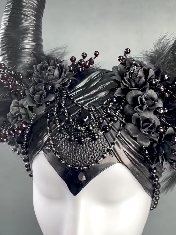 Black Horn Crown | Maleficent Inspired Halloween Headpiece – handmade floral hair accessory by magaela