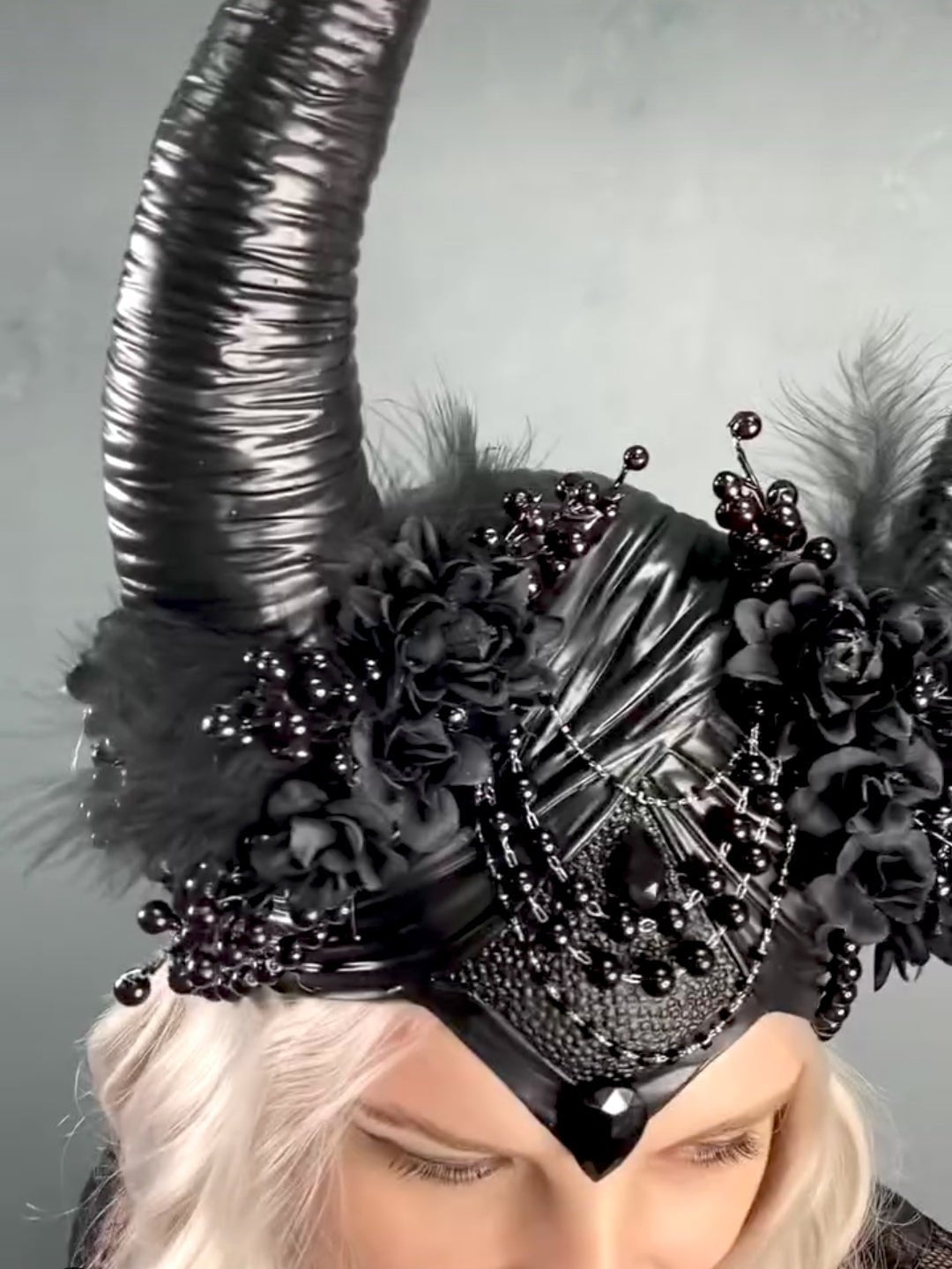 Black Horn Crown | Maleficent Inspired Halloween Headpiece – handmade floral hair accessory by magaela