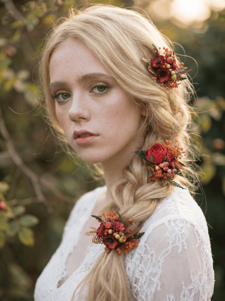 Autumn Flower Hairpins: Bridal Wedding Hair Accessory – handmade floral hair accessory by magaela