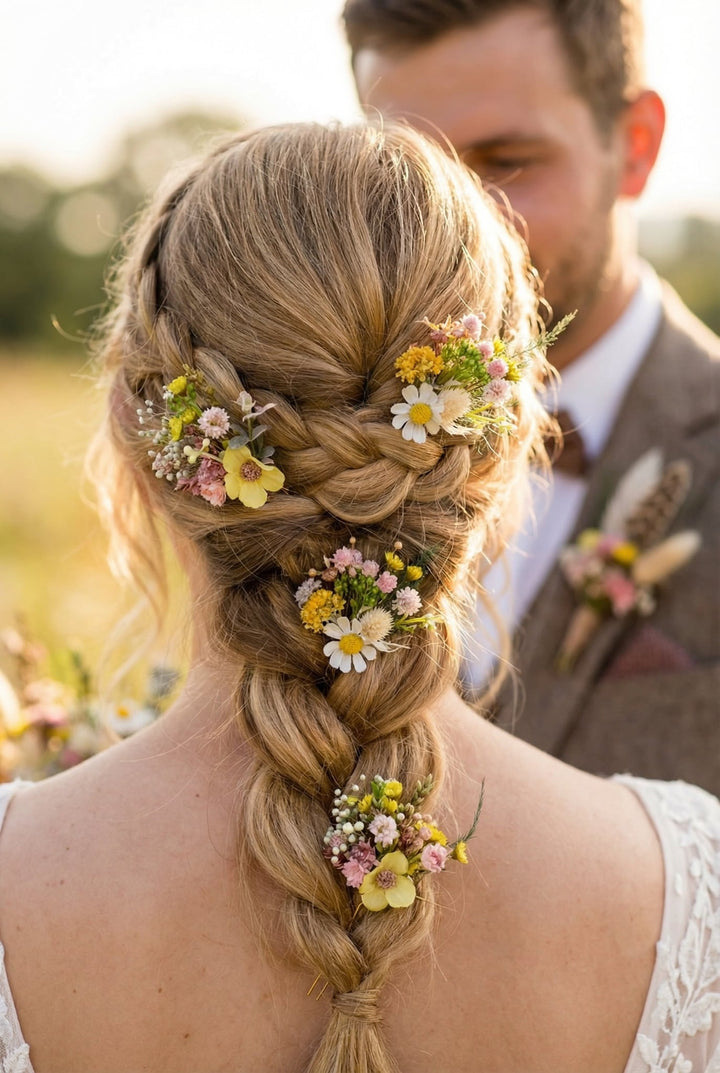 Daisy Flower Hair Pins: Yellow & Pink Boho Wedding Hair Accessories – handmade floral hair accessory by magaela