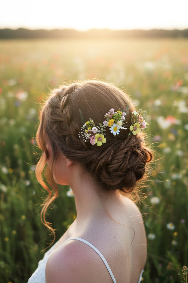 Daisy Flower Hair Pins: Yellow & Pink Boho Wedding Hair Accessories – handmade floral hair accessory by magaela