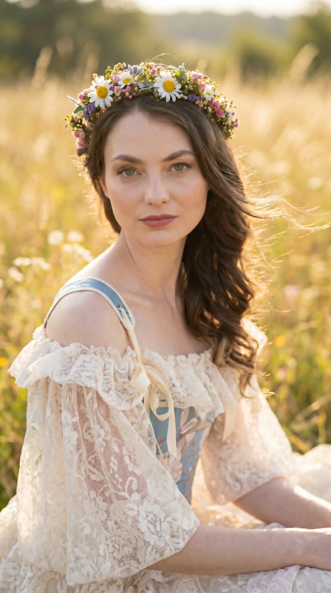 Daisy Flower Crown: Meadow Bridal Hair Half Wreath – handmade floral hair accessory by magaela