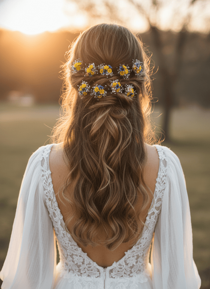 Blue & Yellow Flower Hairpins: Preserved Floral Bridal Hair Accessories – handmade floral hair accessory by magaela