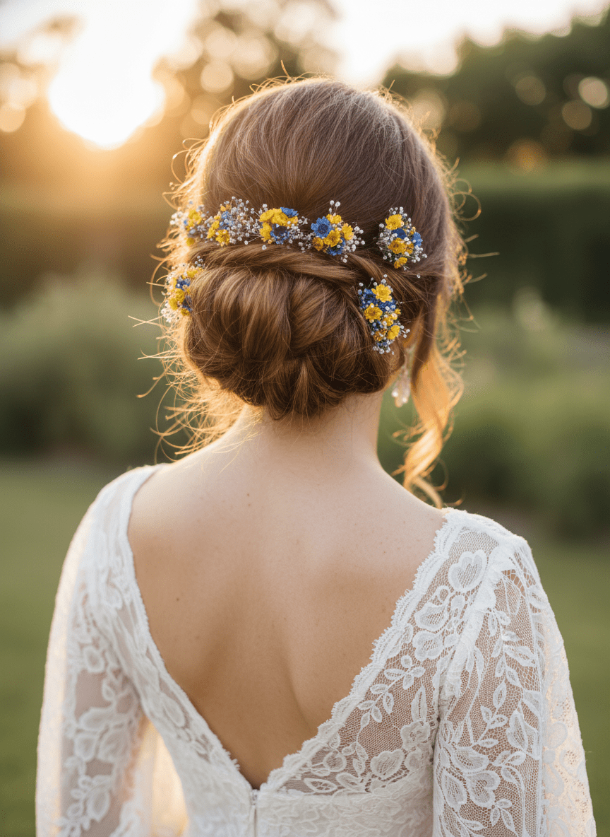 Blue & Yellow Flower Hairpins: Preserved Floral Bridal Hair Accessories – handmade floral hair accessory by magaela