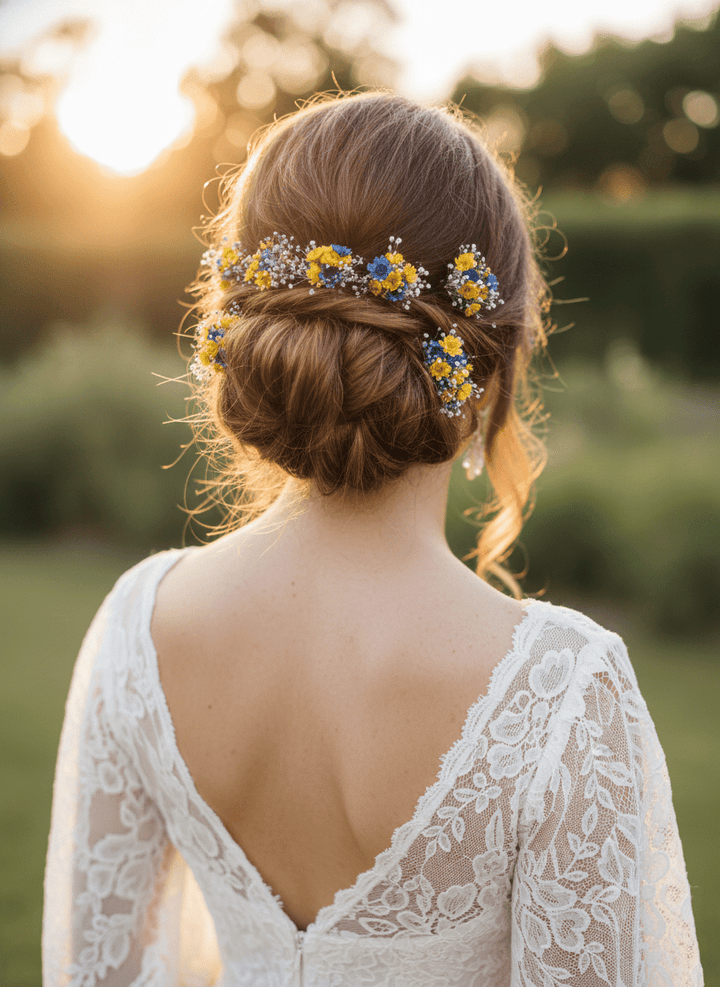 Blue & Yellow Flower Hairpins: Preserved Floral Bridal Hair Accessories – handmade floral hair accessory by magaela