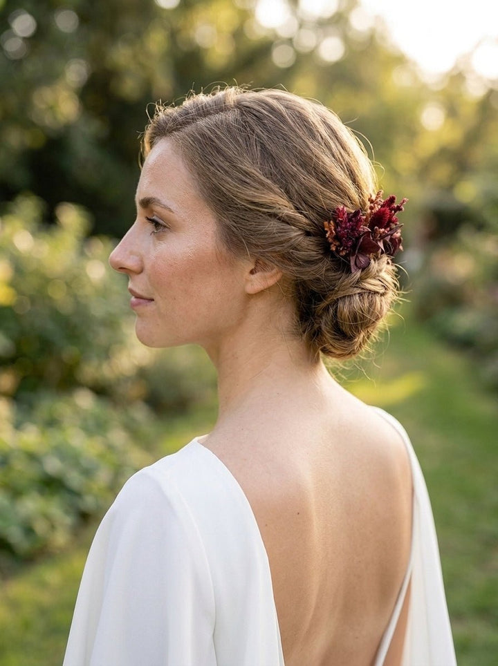 Burgundy Hydrangea Hair Pins | Bridal Hair Accessories – handmade floral hair accessory by magaela