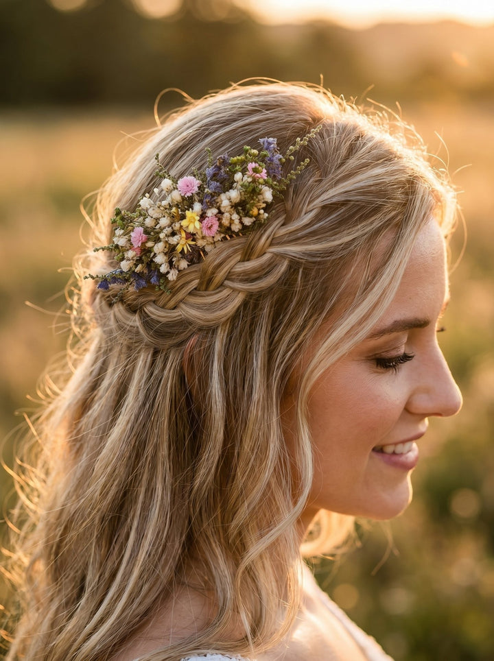 Wildflower Dried Hair Comb: Bohemian Bridal Hair Accessory – handmade floral hair accessory by magaela