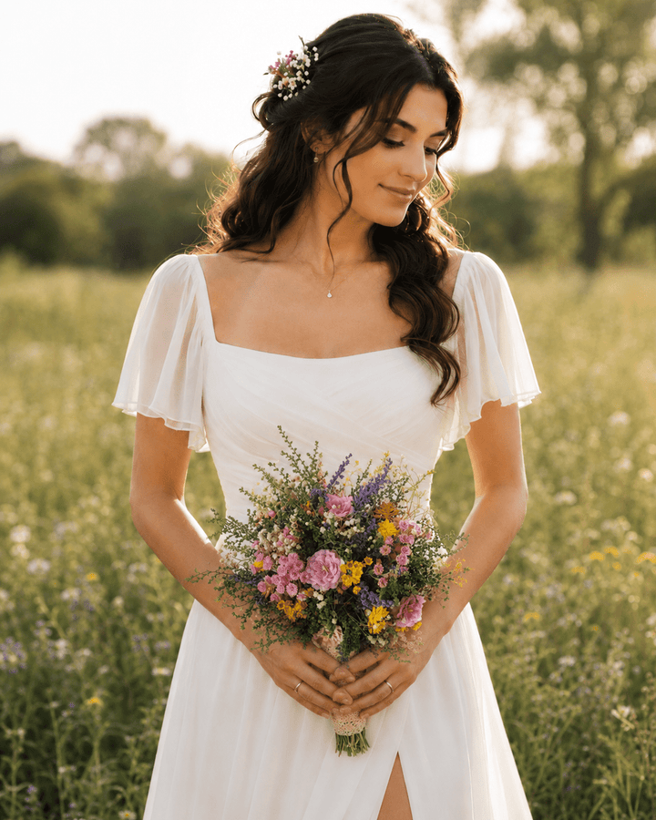 Wildflower Bridal Bouquet: Summer Meadow Wedding, Cottagecore Style – handmade floral hair accessory by magaela