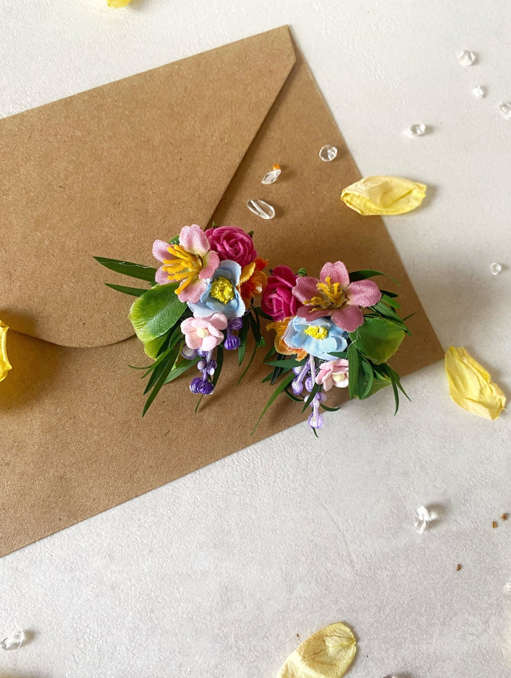 Colorful Flower Earrings: Handmade Floral Stud Earrings for Wedding and Everyday – handmade floral hair accessory by magaela