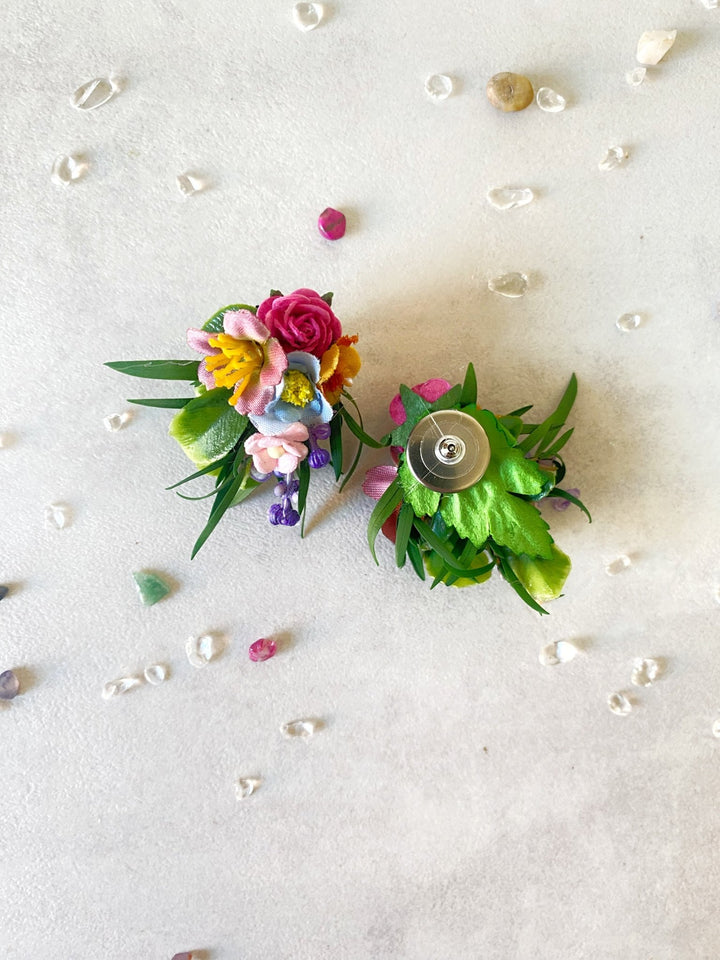 Colorful Flower Earrings: Handmade Floral Stud Earrings for Wedding and Everyday – handmade floral hair accessory by magaela