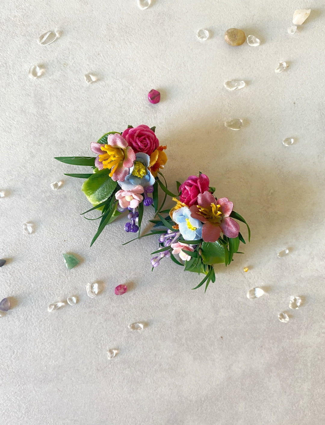 Colorful Flower Earrings: Handmade Floral Stud Earrings for Wedding and Everyday – handmade floral hair accessory by magaela