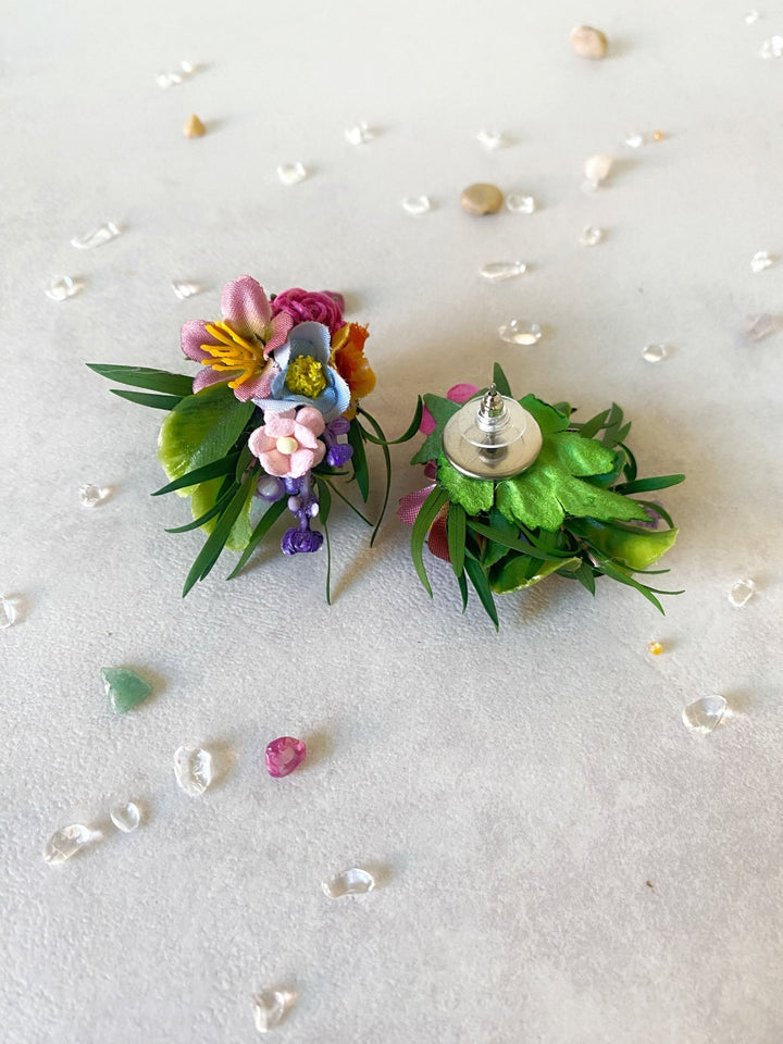 Colorful Flower Earrings: Handmade Floral Stud Earrings for Wedding and Everyday – handmade floral hair accessory by magaela