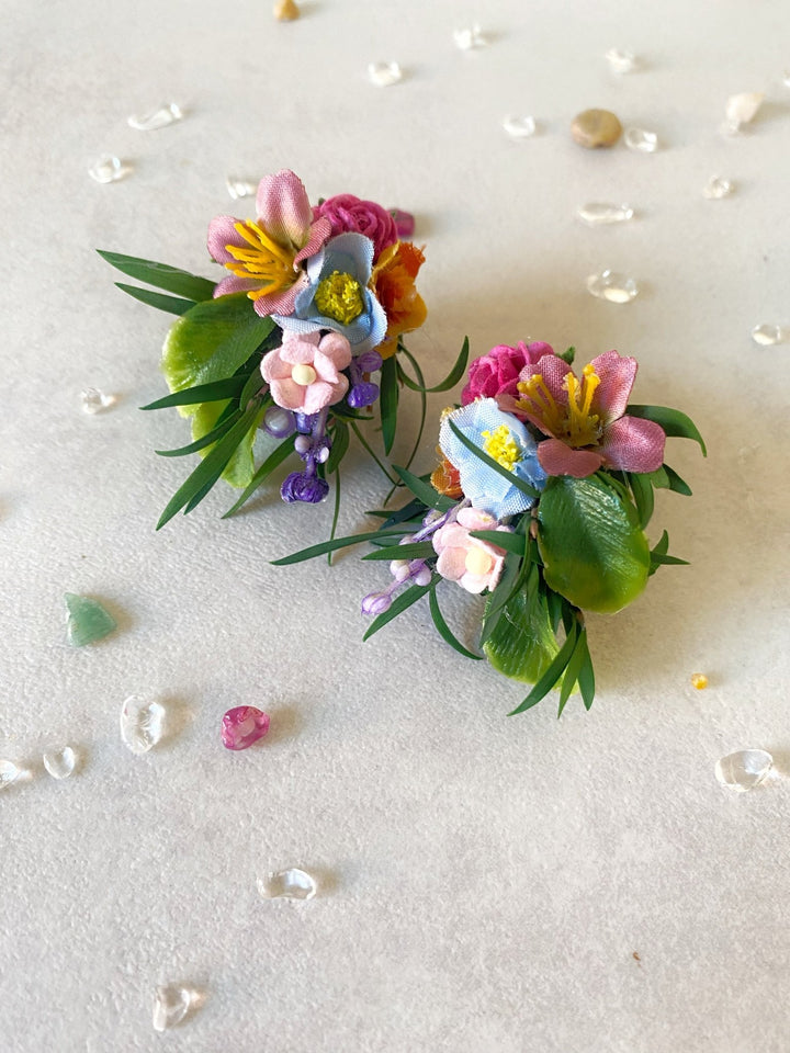 Colorful Flower Earrings: Handmade Floral Stud Earrings for Wedding and Everyday – handmade floral hair accessory by magaela