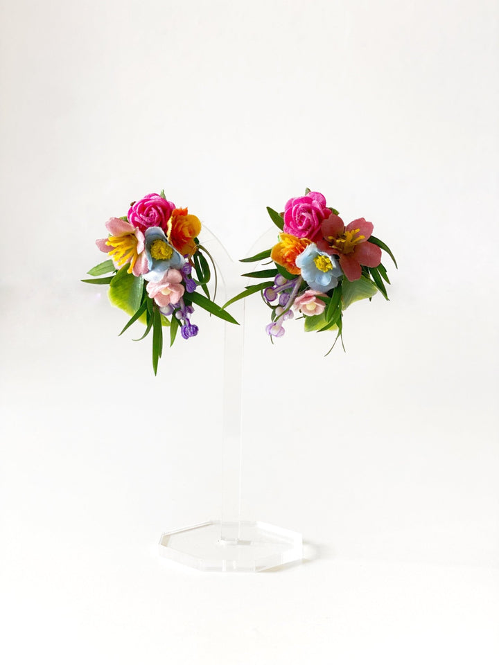 Colorful Flower Earrings: Handmade Floral Stud Earrings for Wedding and Everyday – handmade floral hair accessory by magaela