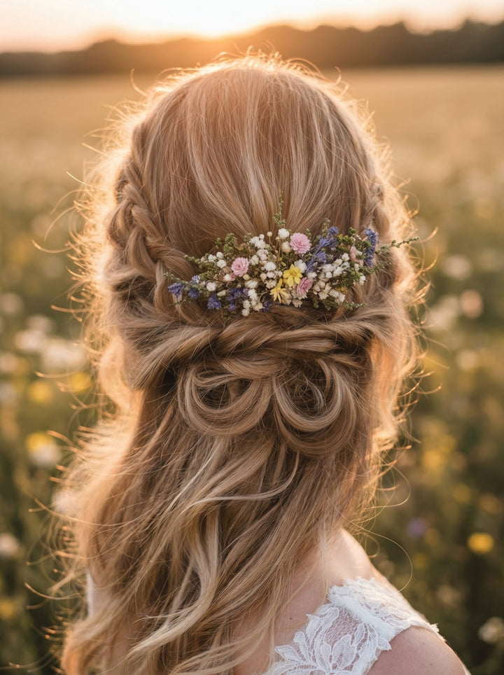 Wildflower Dried Hair Comb: Bohemian Bridal Hair Accessory – handmade floral hair accessory by magaela