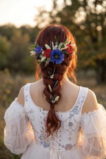 Meadow Wedding Hair Vine – Poppy & Cornflower Bridal Hair Comb – handmade floral hair accessory by magaela