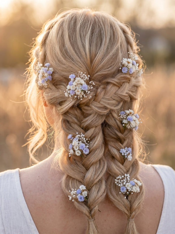 Blue Baby's Breath Hair Pins: Cottagecore Bridal Hair Accessory – handmade floral hair accessory by magaela