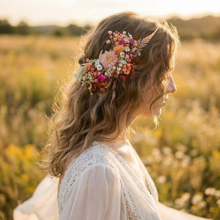 Dried Flower Hair Comb: Rustic Wedding Headpiece – handmade floral hair accessory by magaela