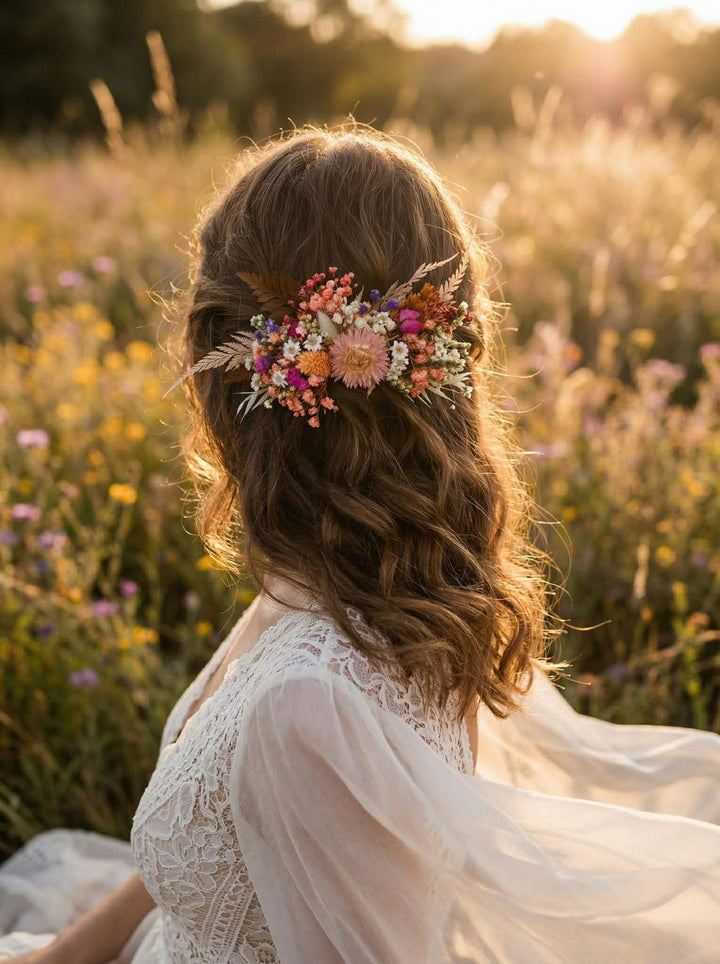 Dried Flower Hair Comb: Rustic Wedding Headpiece – handmade floral hair accessory by magaela