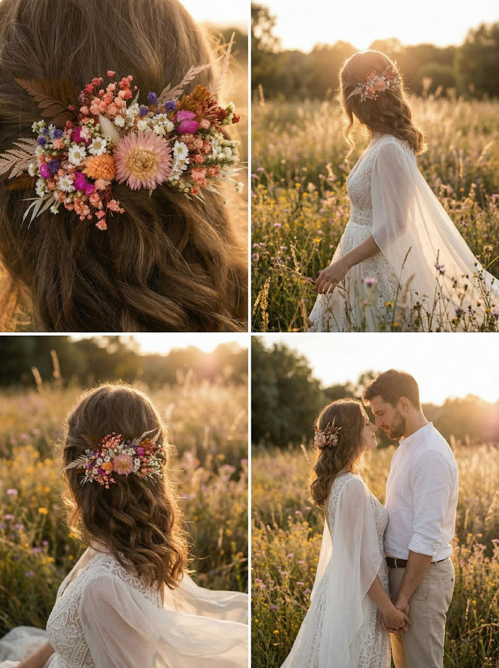 Dried Flower Hair Comb: Rustic Wedding Headpiece – handmade floral hair accessory by magaela